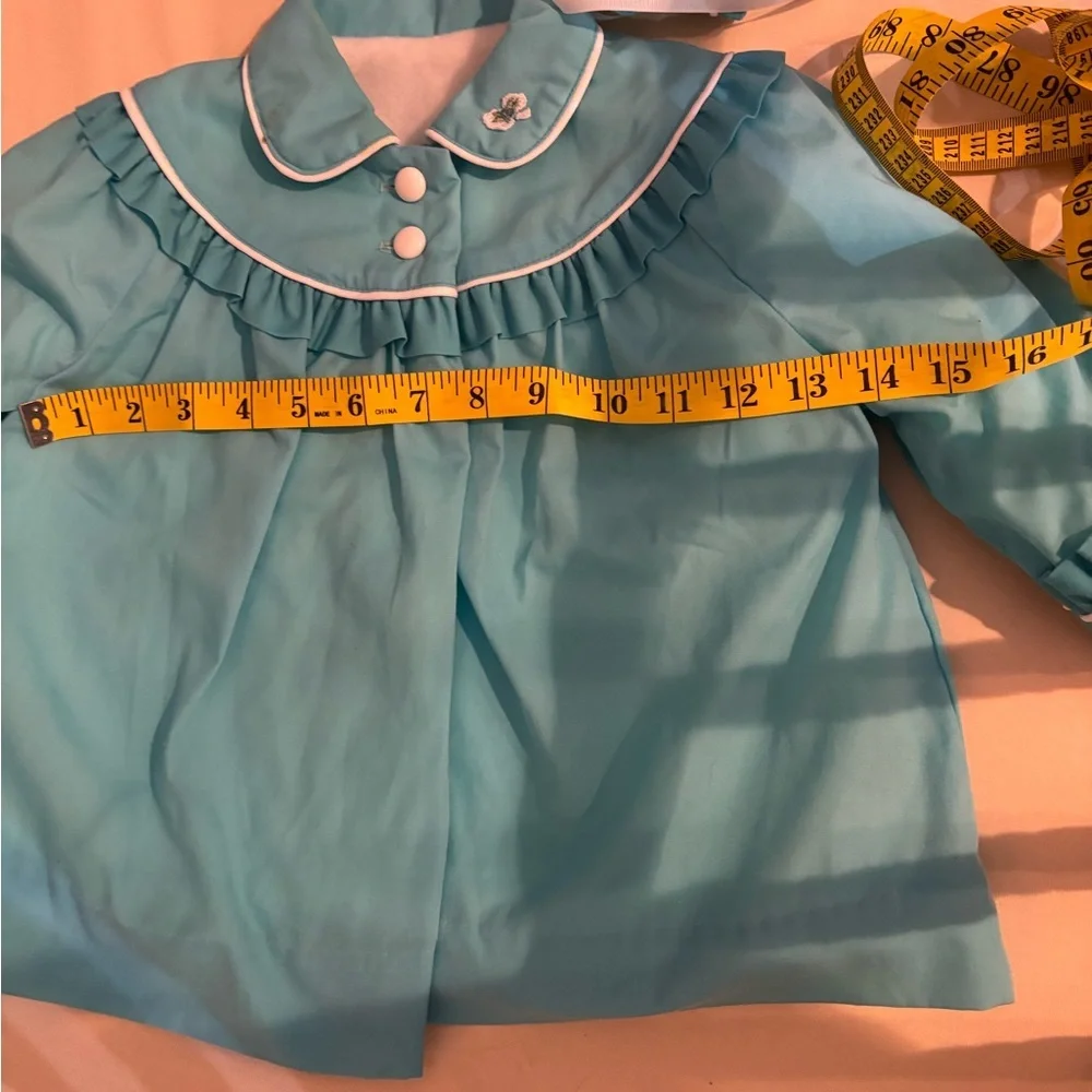 Vintage 1970s Baby Dress & Bonnet Set | Made in USA peterpan collo